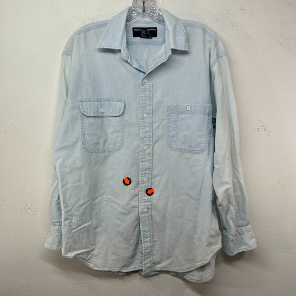 Polo sport Ralph Lauren Shirt Mens Medium Blue Button Up Denim hip hop y2k vtg - Picture 9 of 12